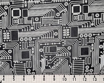 Michael Miller Circuit Board on Black DC9722 Fabric by the Yard/Piece