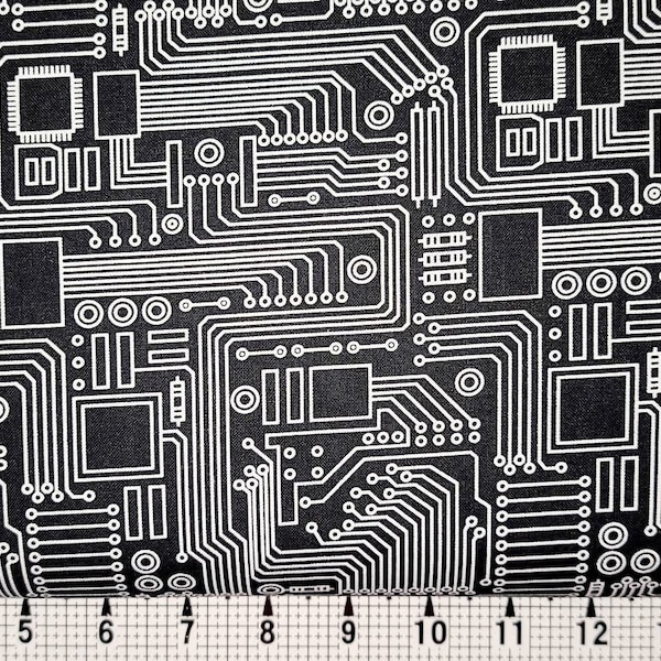 Michael Miller Circuit Board on Black DC9722 Fabric by the Yard/Piece