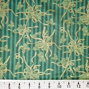 Fabri Quilt Holly on Green Stripe Fabric by the Yard//Piece