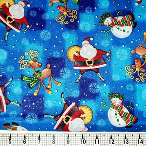 Christmas Santa, Snowmen and Reindeer Fabric by the Yard//Piece