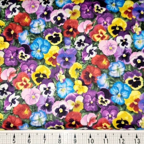 Elizabeth Studios Lovely Pansies 475 Multi Fabric by the Yard/Piece