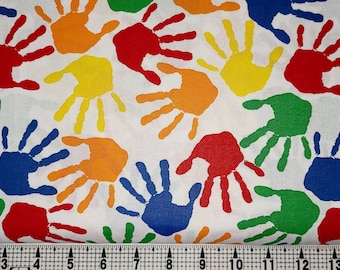 Colored Hand Prints Fabric by the Yard//Piece