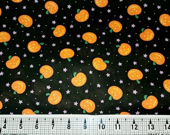 Halloween Pumpkins on Black Fabric by the Yard//Piece