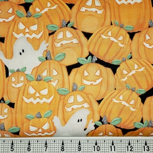 Henry Glass Halloween Pumpkins/Ghosts Glow in the Dark 799G Fabric by the Yard//Piece