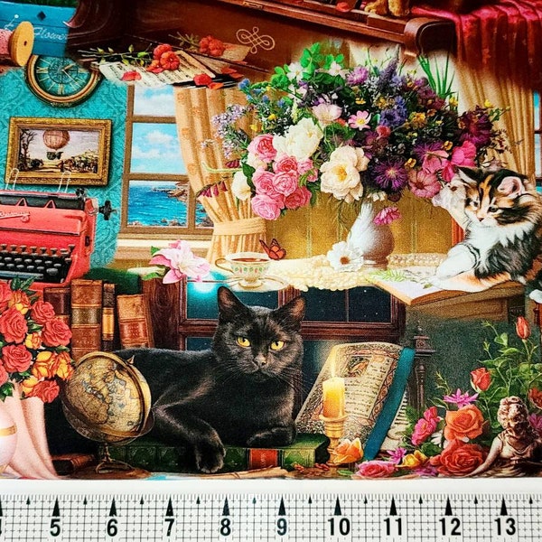 Print Concepts Madame Victoria Elegant Cats Vignettes 10263 Tissu par yard/pièce