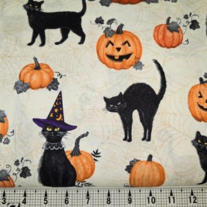 Wilmington Prints Cats and Pumpkins on Cream 96474 Fabric by the Yard//Piece