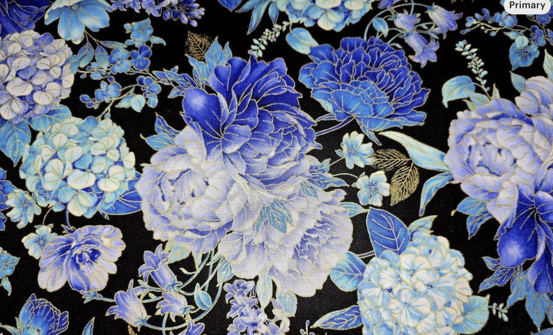 Timeless Treasures Blue Floral Metallic Bouquet CM3793 Fabric by the ...
