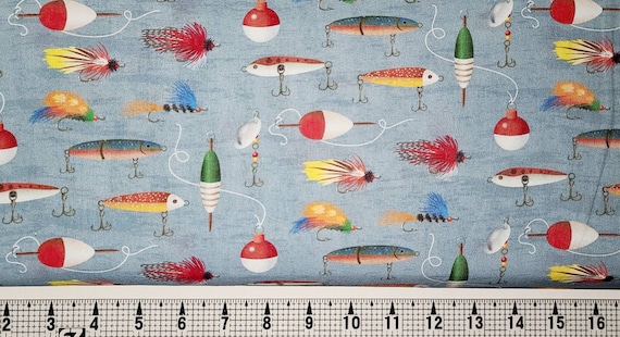 Fishing Lures, Hooks and Bobbers Fabric by the Yard/piece -  Israel