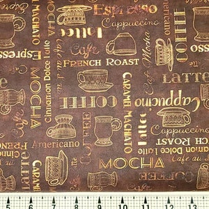 Quilting Treasures Barista Coffee Words on Brown 1649-29456-A Fabric by the Yard//Piece