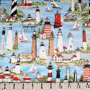 Elizabeth Studios Lights of Hope Lighthouses 43001 Fabric by the Yard//Piece