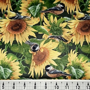 David Textiles Sunflowers and Birds WW-1009-1C Fabric by the Yard/Piece