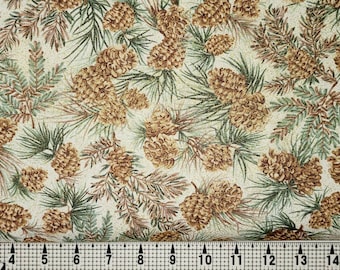 Benartex Fabrics Festive Holiday Pinecones on Cream 3043 Fabric by the Yard/Piece