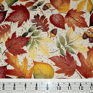Fall Leaves on Cream Fabric by the Yard//Piece