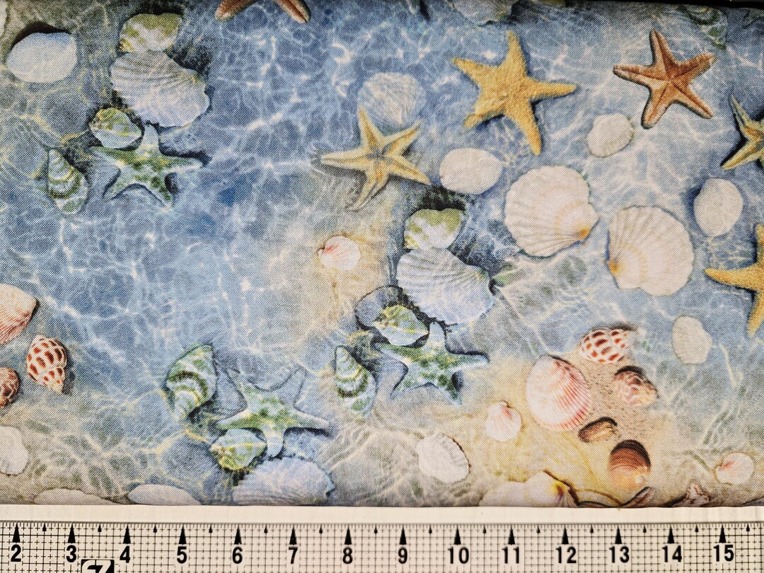 Timeless Treasures Blue Shells and Starfish CD3871 Fabric by the Yard ...
