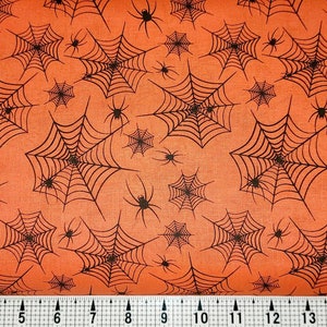 Halloween Spiderwebs on Orange Fabric by the Yard//Piece