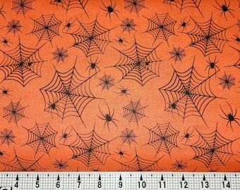 Halloween Spiderwebs on Orange Fabric by the Yard//Piece