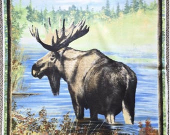 Moose Wading Panel FLEECE Fabric by the Yard//piece-bin #18 - Etsy