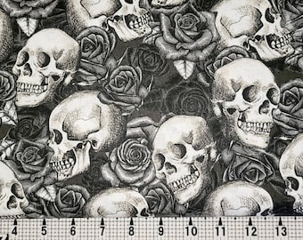 Halloween Skulls and Roses Fabric by the Yard//Piece