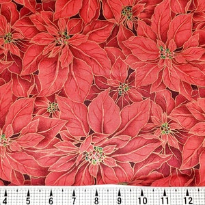 Fabri Quilt Christmas Seasons Greetings Poinsettia Fabric by the Yard//Piece