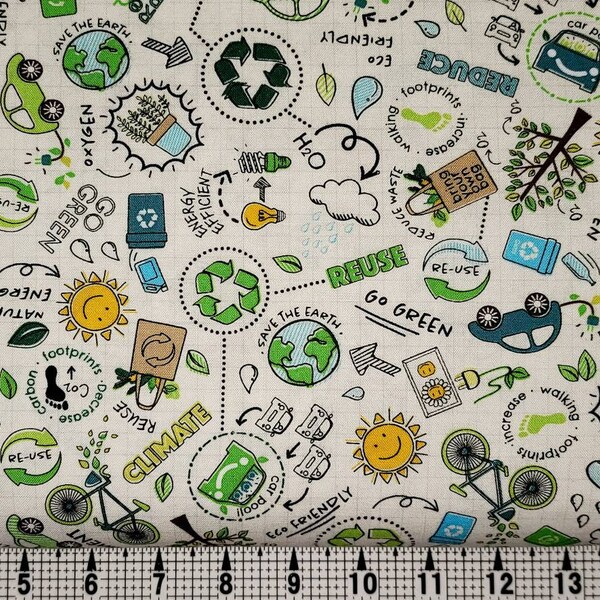 Timeless Treasures Go Green, Reuse, Reduce, Recycle C8418 Fabric by the Yard/Piece