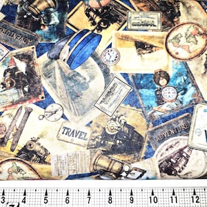 Quilting Treasures Train Ephemera 2600-31635-B Tyg per meter//Styck
