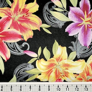 Benartex Fabrics Big Lily on Black 6720P Fabric by the Yard/Piece