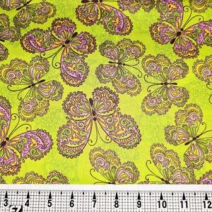 Butterflies on Green Fabric by the Yard///Piece