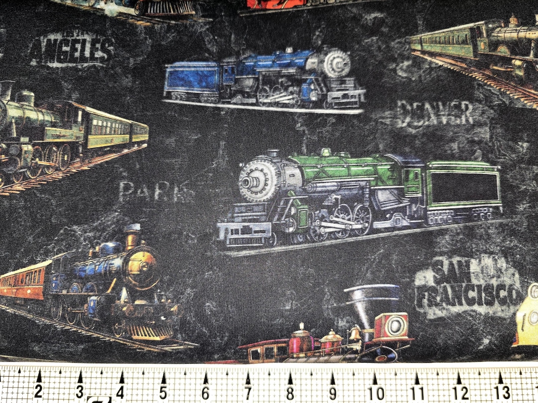 Quilting Treasures Steam and Steel Trains on Black 2600-31633-J Fabric ...