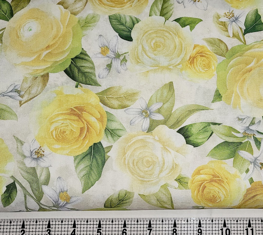 Timeless Treasures Lemon Rose Bouquets CD2456 Fabric by the Yard//piece ...