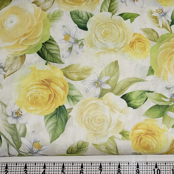 Timeless Treasures Lemon Rose Bouquets CD2456 Fabric by the Yard/Piece