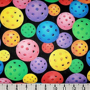 Quilting Treasures Pickleball on Black 1649-29637-J Fabric by the Yard//Piece