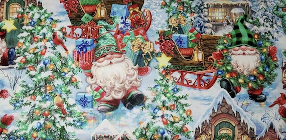 Timeless Treasures Weihnachtsmann Wichtel in Häusern CD1387 Stoff