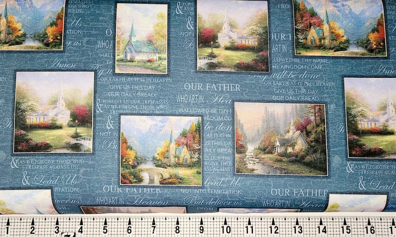 Benartex Fabrics Thomas Kinkade Hometown Chapel Patch 03038 Fabric by the Yard/Piece image 1