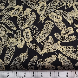 Benartex Fabrics Gilded Feathers Black/Gold w/Metallic 14034M-98 Fabric by the Yard//Piece