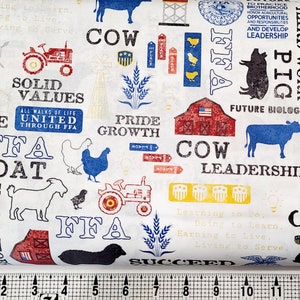 Riley Blake FFA Forever Blue on Off White C13950 Tejido cortado a medida // Pieza