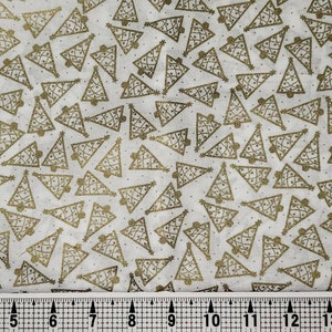 Gold Christmas Trees on Cream Fabric by the Yard//Piece