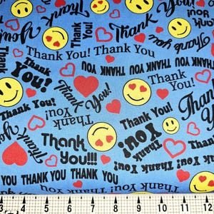 Kanvas Fabrics Thank You Emoji on Blue 12432 Fabric by the Yard//Piece