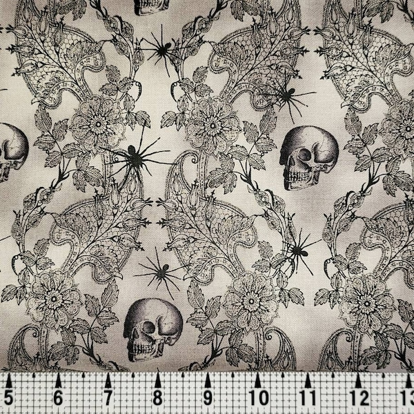 Halloween Skulls and Lace Fabric by the Yard/Piece