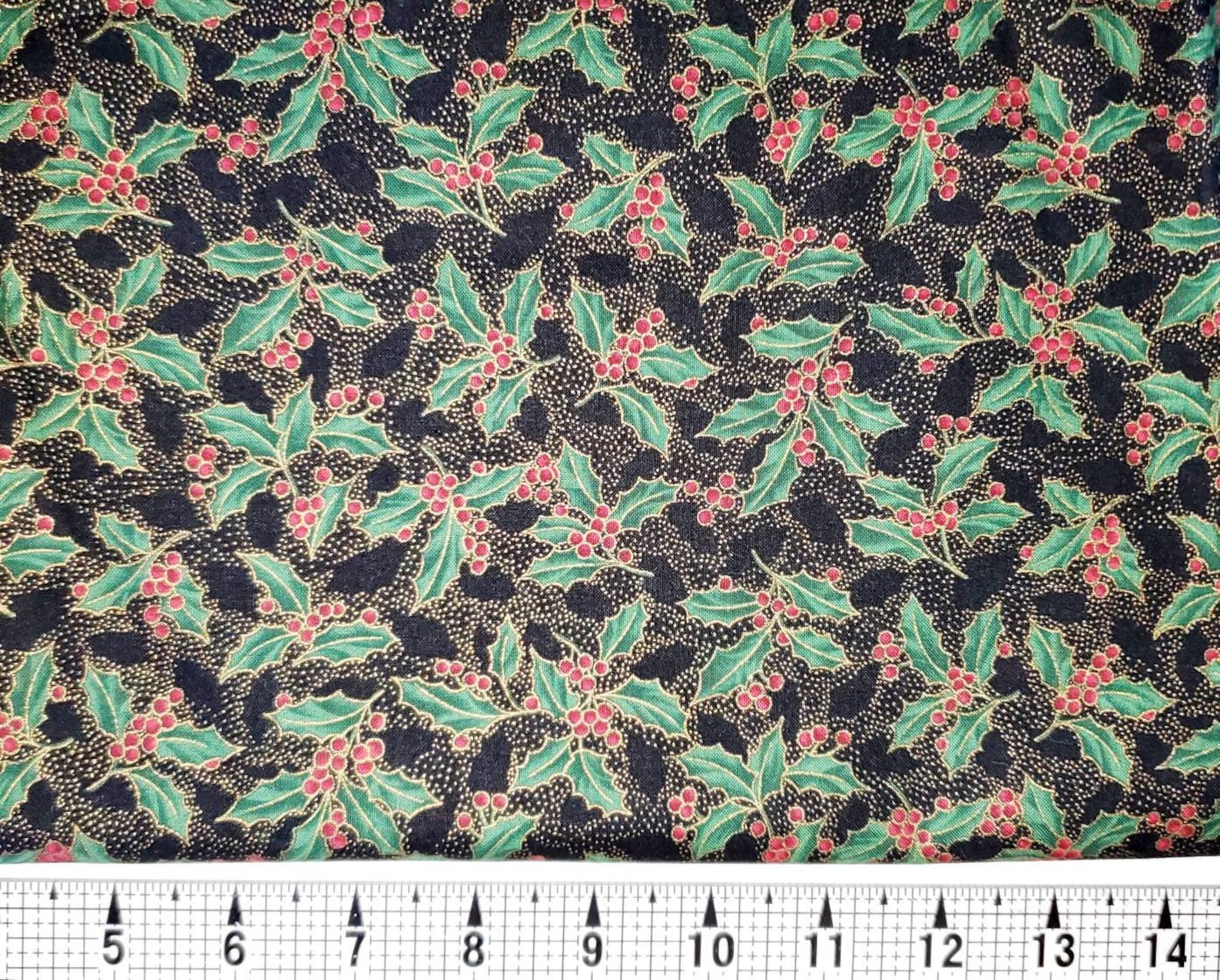 Hoffman Christmas Holly on Black Fabric by the Yard/piece Etsy