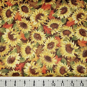 Roter Hahn Stoff Joyful Ernte Sonnenblumen 23623 Stoff Meterware