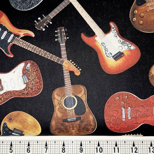 Timeless Treasures Tossed Guitars C1611 Fabric by the Yard//Piece