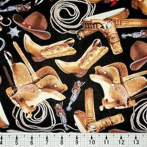 Timeless Treasures Cowboy Uniform on Black C1212 Fabric by the Yard//Piece