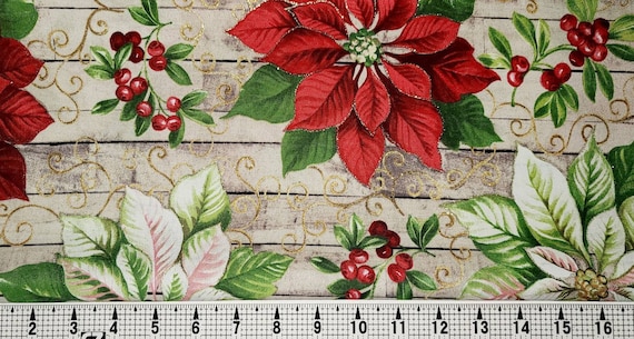 Weihnachtsstern und Ilex auf Holz mit Glitzer Stoff Meterware//Stck - Etsy  sterreich