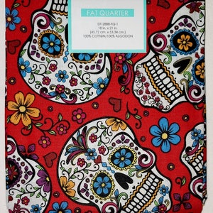 David Textiles Skulls on Red DT-2888 Fabric by the Yard//Piece