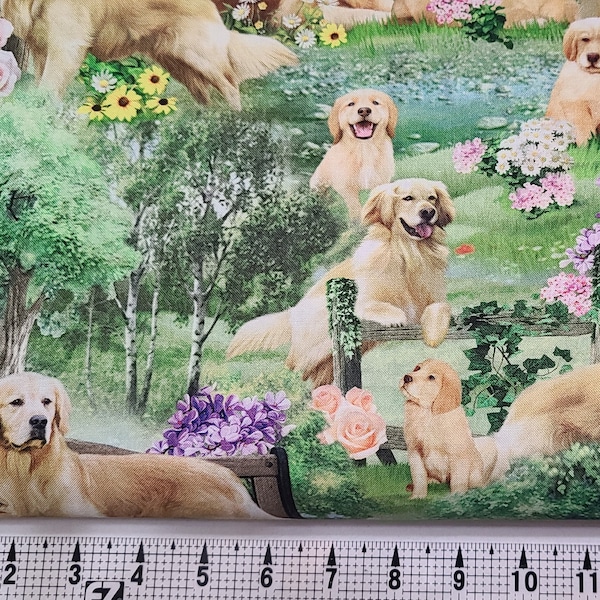 Timeless Treasures Golden Retriever Park CD2944 Fabric by the Yard/Piece