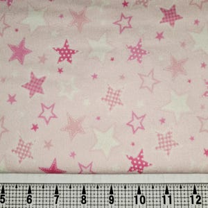 Pink Stars FLANNEL Fabric by the Yard//Piece