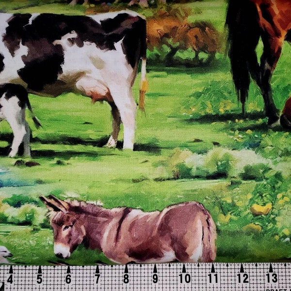 David Textiles Sunny Pastures Farm Animals AL-3460-7C Fabric by the Yard/Piece