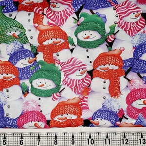 Bonhommes de neige avec chapeaux et écharpes colorés Tissu par mètre//pièce