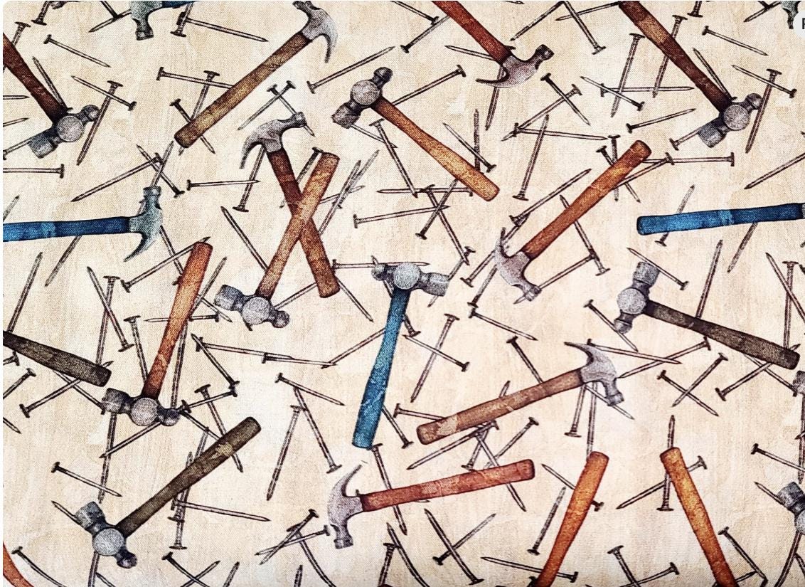 Quilting Treasures Hammers and Nails on Cream 1649-29554-E Fabric by ...
