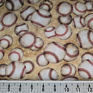 Quilting Treasures Bases Loaded Baseball on Tan 2600-30346-A Fabric by the Yard//Piece